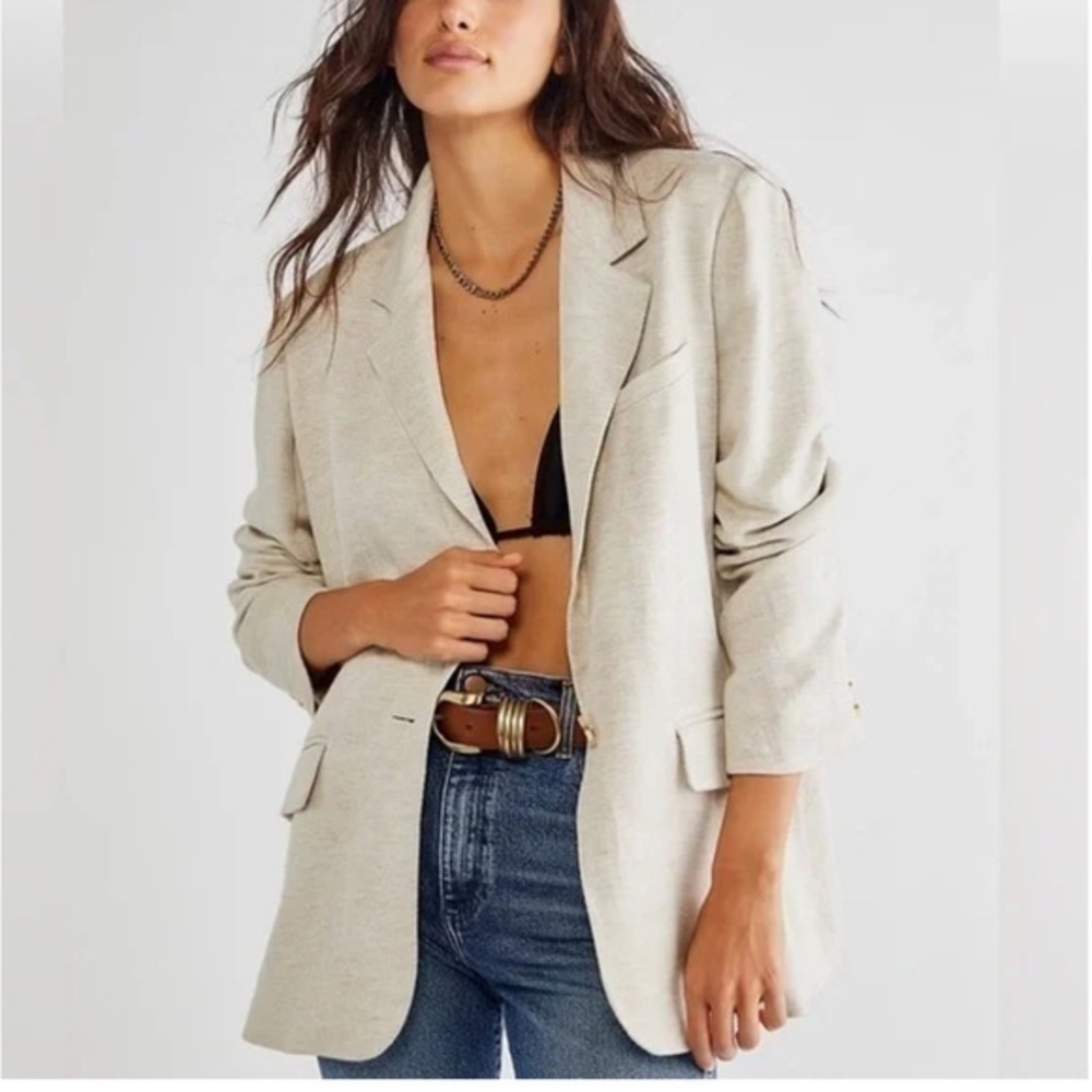 FREE PEOPLE Good Lookin’ Nilla Cream Linen Blazer